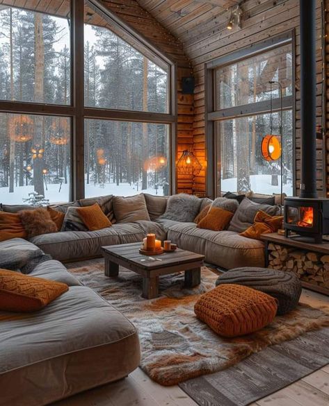 Cozy Country Home, Log Houses, Cabin Living Room, Cabin Interiors, Luxurious Bedroom, Cozy Place, Design Your Dream House, Cabin Homes, Cozy Room