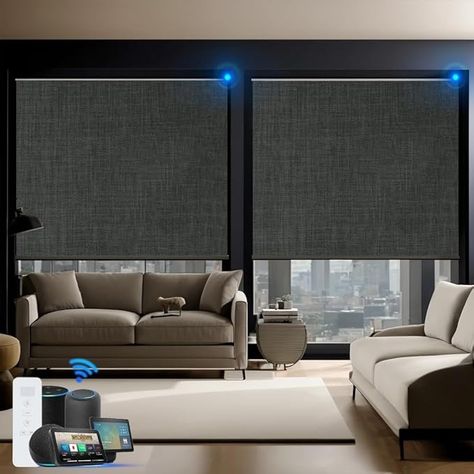 Amazon.com: Blindify Motorized Blinds with Remote, Smart Roller Shades Compatible with Alexa, Durable Rechargeable Battery Solar Power Electric 100% Blackout for Windows Customized Size (Jacquard Grey) : Home & Kitchen Motorized Blinds, Solar Battery, Roller Shades, Rechargeable Battery, Rechargeable Batteries, Solar Power, Blinds, Home Kitchens, Solar