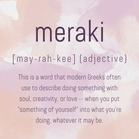 Have you ever heard of the beautiful Greek word "Meraki"? It's a word that perfectly encapsulates the essence of pouring your heart and soul into everything you do. Meraki means to do something with love, passion, and absolute devotion. Let's embrace the spirit of Meraki and infuse our lives with passion and enthusiasm. Remember, when we do things with Meraki, the outcome is always infused with a special kind of magic. So go ahead, unleash your Meraki and let your inner fire burn bright! Meraki Meaning, Meraki Logo, Beautiful Greek Words, Reiki Classes, Brow Studio, Reiki Healer, Energy Balancing, Energy Healing Reiki, Soul Connection