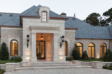 Lufkin, Texas - Mediterranean - Exterior - Houston - by Solara Custom Doors & Lighting | Houzz Modern French Country Exterior, Rounded Windows, French Country Exterior, Mediterranean Exterior, Classical House, Modern French Country, Casas Coloniales, Mediterranean Home, Mediterranean Homes