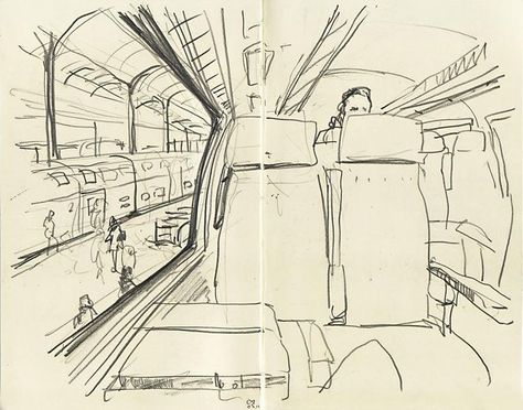 Train Ink Drawing, Inside Of A Train Drawing, Train Reference Drawing, Train Interior Drawing, Inside Train Illustration, Inside Train Reference, Inside Of Train Drawing, Background Sketch Simple, Inside Train Drawing