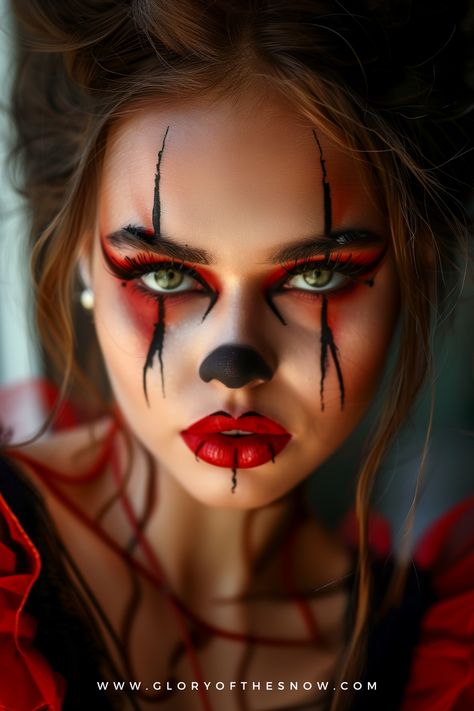 Explore unique Halloween makeup ideas to stand out at thi year's Halloween party! Halloween makeup looks, creative Halloween makeup, easy Halloween makeup, Halloween makeup inspiration, simple Halloween makeup, clown Halloween makeup, scary Halloween makeup, cute Halloween makeup ideas, pretty Halloween makeup, quick and easy Halloween makeup, clown Halloween makeup, vampire makeup, witch makeup, creepy Halloween makeup, Halloween makeup for girls, witch Halloween makeup. Scary Ringmaster Makeup, Halloween Makeup Ideas Pretty, Sorceress Makeup, Girl Clown Makeup, Cute Halloween Makeup Ideas, Halloween Makeup Cute, Evil Clown Makeup, Witch Halloween Makeup, Makeup Looks Creative