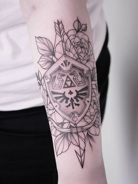 Legend Of Zelda Tattoo, Geometric Tattoo Sleeve Designs, Zelda Tattoo, Gamer Tattoos, Nerd Tattoo, Princess Tattoo, Geek Tattoo, 4 Tattoo, Kawaii Tattoo