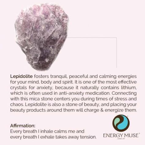 Energy Muse, Lepidolite Crystals, Gemstone Meanings, Crystal Therapy, Crystal Healing Stones, Crystal Magic, Crystal Meanings, Rocks And Gems, Chakra Crystals