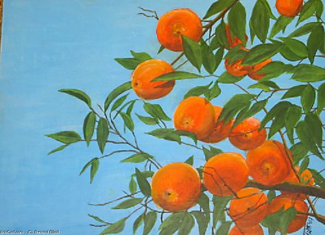 Tree Painting Canvas, Fabric Styles, Orange Painting, Outdoor Paint, Fruit Painting, Orange Tree, Orange Art, Tree Canvas, Watercolor Trees