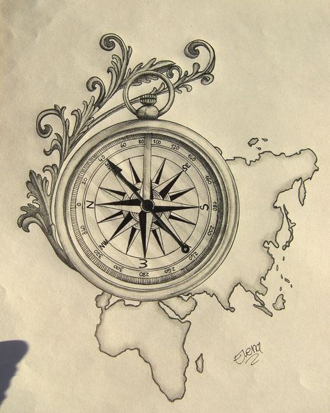 Around the world by SpleenArt.deviantart.com on @deviantART Compass Drawing, Compass Art, Compass Tattoo Design, Kunst Tattoos, Map Tattoos, Nautical Tattoo, A Compass, Scroll Work, Compass Rose