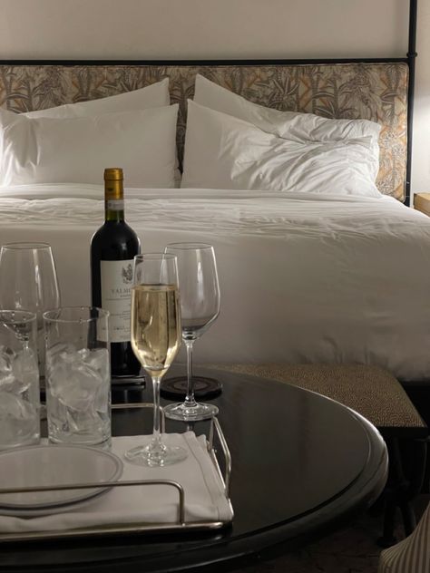 Champagne In Bed Aesthetic, Champagne Hotel Room, Luxury Hotel Suite Aesthetic, Hotel Date Aesthetic, Luxury Facial Aesthetic, Hotel Management Hospitality Aesthetic, Couple Hotel Room Aesthetic, Room Service Aesthetic Hotel, Hotel Room Astethic