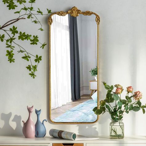 PRICES MAY VARY. Exquisite Design: This vintage gold mirror features gold leaf accents and an antique gold frame, creating a Baroque-style gold-framed mirror with a rich appearance. The rectangular mirror frame is crafted using baked paint technology, ensuring corrosion resistance and durability High-Definition Shatterproof Glass: The gold bathroom mirror is made with high-definition silver glass, reflecting more light. The lines are crisp, giving it a luxurious overall look. Even if the antique Metal Wall Mirror, Mirror 3, Wall Mirror, Vanity, Mirror, Wall, Gold, Design, Dressing Table