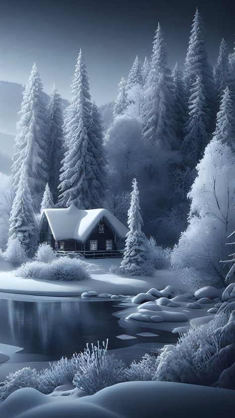 #winter #landscape #snow #trees #frozen #river #serene #monochromatic #wallpaper #wallpapers #iPhone #nature #moonlight #glow #wonderland #house Wonderland House, Monochromatic Wallpaper, Beautiful Winter Pictures, Frozen River, Landscape Snow, Snow Trees, Beautiful Winter Scenes, Landscape Winter, Winter Arc