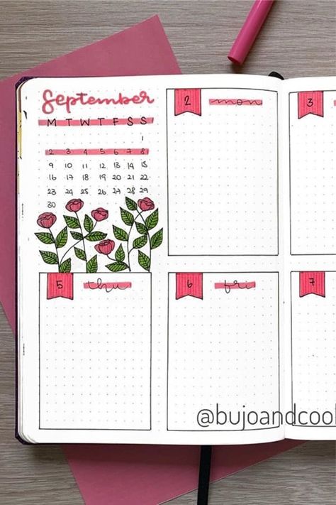 September Weekly Spread, Journal D'inspiration, Weekly Spread Ideas, Bullet Journal Headers, Bullet Journal 2020, Bullet Journal Spreads, Bullet Journal Notes, Bullet Journal Tracker, Bullet Journal Weekly Spread