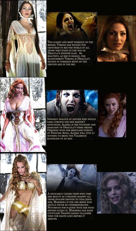 These are the Brides of Dracula from the movie Van Helsing. They influenced my version of Dracula's Brides. Dracula Bride Costume, Verona Dracula, Vampire Characters Movies, Vampire Van Helsing, Can Helsing Vampires, Van Helsing Vampires Brides, Draculas Brides Van Helsing, Marishka Dracula, Verona Van Helsing