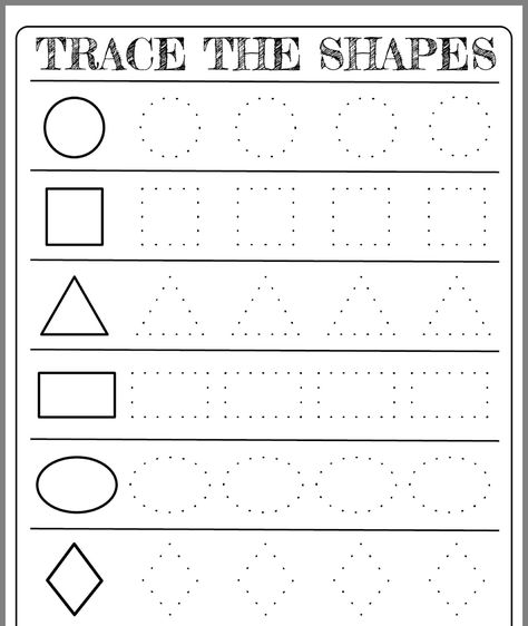 Oct 3, 2018 - Free printable shapes worksheets for teaching basic shapes to toddlers and preschoolers. Lots of fun activities and easy download, too! Kindergarten Shapes, Preschool Worksheets Free, Preschool Worksheets Free Printables, Shape Worksheets For Preschool, Shapes Worksheet Kindergarten, Pre K Worksheets, Tracing Worksheets Free, Shape Tracing Worksheets, Learn Shapes