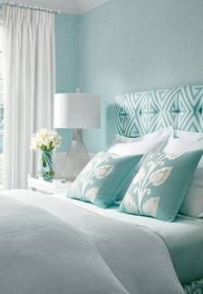 Interior Design Inspiration | Thibaut Design Bedroom Ideas Blue, White Beach Houses, Aqua Bedroom, Aqua Bedrooms, Colorful Interior Design, Bedroom Wall Colors, Trendy Bedroom, Blue Color Schemes, Home Decor Color