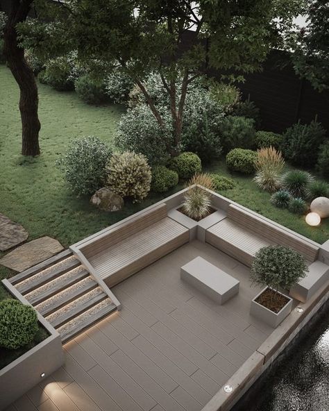 51 Gorgeous Outdoor Patio Design Ideas Sunken Patio, Small Patio Design, Outdoor Patio Designs, Sunken Garden, Casa Exterior, Outdoor Backyard, Modern Landscaping, Backyard Landscaping Designs, Modern Garden