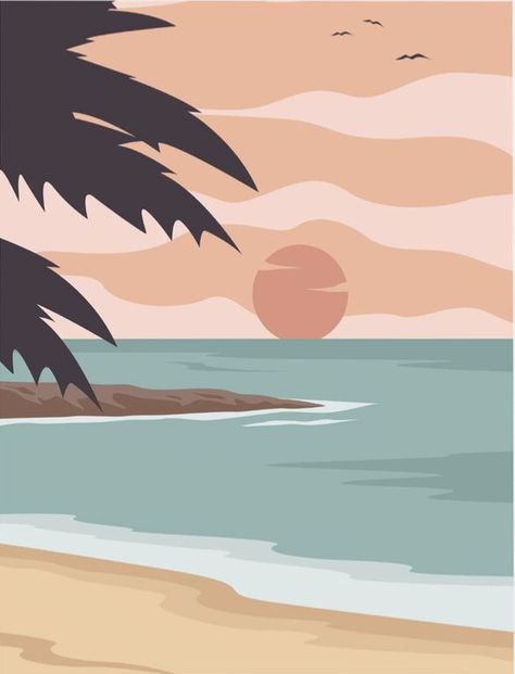 Sunset Beach Wallpaper, Aesthetic Beach Wallpaper, Beachy Wallpaper, Calm Aesthetic, Beach Drawing, 동화 삽화, Cute Summer Wallpapers, Summer Wallpapers, Boho Painting