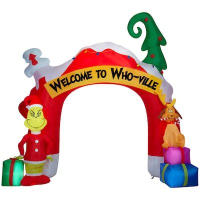 Grinch Archway, Grinch Inflatable, Christmas Hallways, Grinch Breakfast, Christmas Whoville, Christmas Pathway Lights, Christmas Desk, Christmas Hallway, Grinch Movie