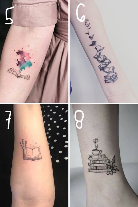 Book Tattoo Ideas For Women Color, Book Lovers Tattoo Ideas, Book Tattoo Ideas For Women, Teacher Tattoo Ideas, Small Book Tattoo, Bookworm Tattoo, Book Quotes Tattoo, Reader Tattoo, Book Tattoo Ideas