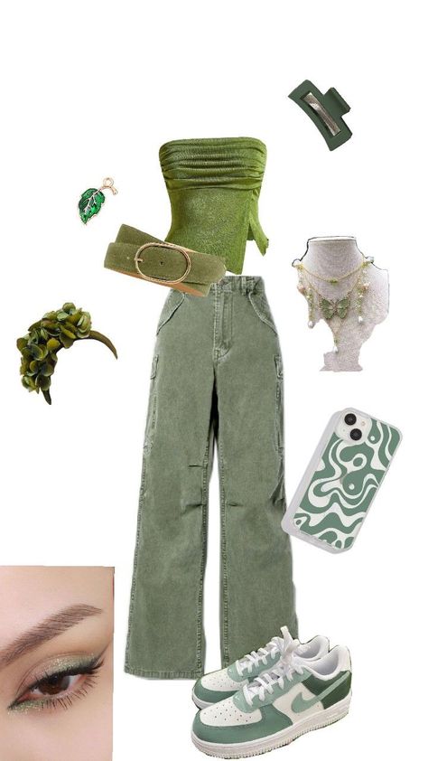 Jkne♡| A full green look Green Y2k Outfit, Yellow Outfits, Green Y2k, Latina Outfits, Green Outfits, Yellow Outfit, Green Outfit, Green And Yellow, Green Fashion