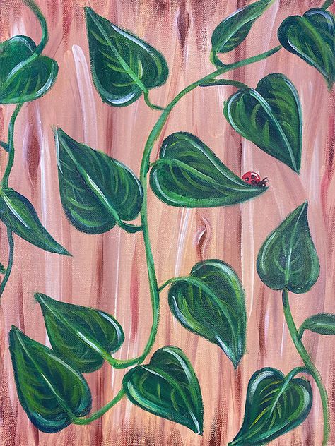 Vine And Flower Painting, Vine Wall Art, Flowers On Vines Painting, Flowers And Vines Painting, Painted Vines And Flowers, Vine Painting On Wall, Pothos Plant Drawing, Painted Vines On Wall, Painting Vines And Flowers Easy