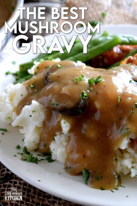 A good gravy is a must-have for the home chef. Vegetarian Mushroom Gravy is not only for vegetarians; it's thick and hearty, and loaded with mushrooms and herbs. Here's an easy meatless gravy that's the perfect condiment for any palate. #gravy #mushroom #mushroomgravy #vegetarian #vegetariangravy #thanksgiving Meatless Gravy, Butter Basted Turkey, Vegetarian Mushroom Gravy, Vegetarian Gravy, Mushroom Gravy Recipe, Good Gravy, Canadian Food, Mushroom Gravy, Gravy Recipes