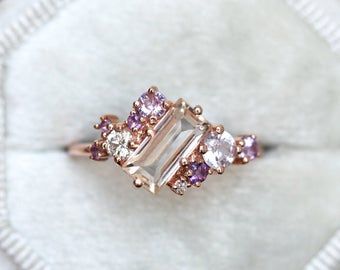 Butterfly Museum, Sapphire Cluster Ring, Multi Gemstone Ring, Baguette Diamond Rings, Bracelet Simple, Purple Sapphire, Cluster Engagement Ring, Art Deco Engagement, Deco Engagement Ring