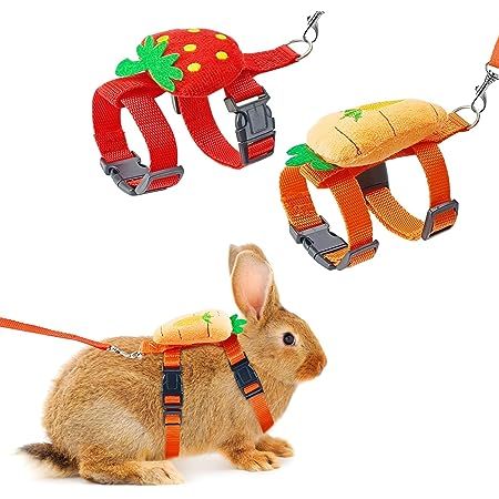 Bunny Harness and Leash for Rabbits,2 Pack Adjustable Bunny Harness,Cute Vest Harness and Leash Set, for Rabbit,Kitten, Puppy, Pig and Small Pet Animals (Carrot, Strawberry) Bunny Accessories Pet, Rabbit Leash, Rabbit Harness, Bunny Harness, Hamster Harness, Cat Harness And Leash, Rabbit Accessories, Cute Vest, Harness And Leash Set