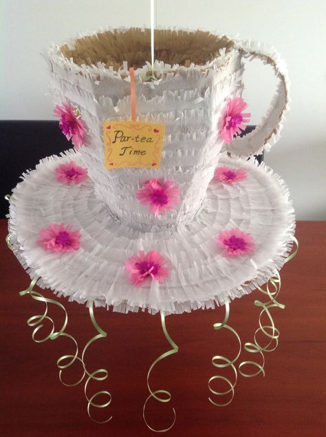 DIY Tea cup piñata I made for my daughter's 6th birthday princess tea party! Tea Cup Pinata, Cup Pinata, Diy Tea Cup, Chip Costume, Girls Tea Party Birthday, Princess Tea Party Birthday, Tea Party Crafts, Easter Tea Party, Diy Tea Party