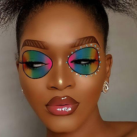 TAWAKALT 💋 on Instagram: “Art, Passion, Expression 🌈🌈🌈 ___ pls kindly repost 🙏😩😩 ___(follow @tawakalt_ for more) ___ Product used Brow davis Eyeshadow…” Pink Under Eye Makeup Looks Black Women, Pink Eyeshadow Looks Black Women Tutorial, Neon Eyeshadow Looks Black Women, Pink And Orange Eyeshadow Looks Black Women, Pink Eyeshadow On Black Women, Orange Acrylic Nails, Pink Eyeshadow Look, Avant Garde Makeup, School Makeup