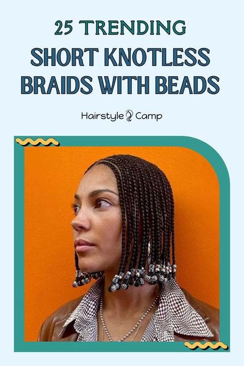 Short Knotless Braids with Beads Short Braid Styles With Beads, Braid Styles With Beads, Short Braid Styles, Regular Box Braids, Short Knotless Braids With Beads, Short Knotless Braids, Box Braids With Beads, Short Knotless, Knotless Braids With Beads