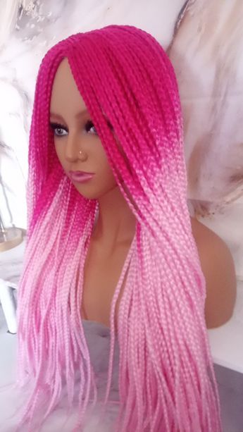 Tracks Hair, Light Pink Wig, Wig Extensions, Yarn Locs, Pink Box Braids, Braiding Hair Colors, Individual Braids, Barbie Box, Braid Wig