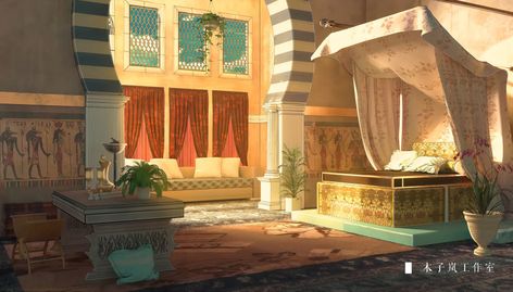 Egyptian Room, Egyptian Bedroom, Fake True, Fantasy Bedroom, Fantasy Rooms, Fantasy Places, Art Bedroom, Ancient Architecture, Room Art