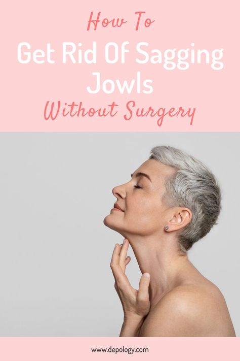 Woman touching jowls after reducing sagging jowls without surgery Sagging Facial Skin, How To Prevent Sagging Jowls, How To Tighten Saggy Jowls, Aging Neck Remedies, How To Reduce Sagging Jowls, How To Get Rid Of Saggy Jowls, How To Get Rid Of Jowls Sagging Skin, How To Get Rid Of Jowls Naturally, Sagging Jowls Remedy