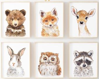 Forest Nursery Art, Animals Portrait, Baby Animal Nursery Art, Bunny Nursery Decor, Prints For Nursery, Forest Animal Nursery, Woodland Nursery Art, Dog Nursery, Animal Nursery Art