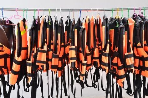 How to Organize and Store Lake Gear such as Life Jacket's and Water Skis Life Jacket Storage Ideas, Jacket Storage Ideas, Life Jacket Rack, Lake House Storage, Life Jacket Storage, Shed Sauna, Lake Storage, Texas Cabin, Jacket Rack