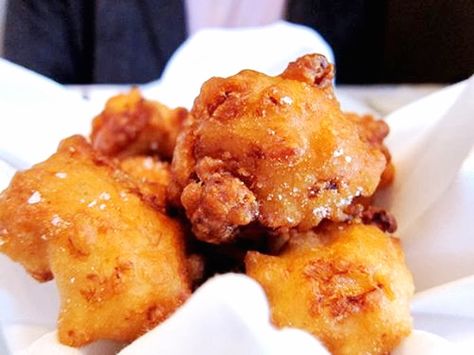 Oyster Fritters Recipe Another Eastern shore delicasy. Oyster Fritters are a delight to the mouth and your guests will be back ... Ham Fritters, Cumberland Sauce, Banana Fritters, Homemade Tartar Sauce, Fritters Recipe, Oyster Recipes, Fried Oysters, Fritter Recipes, Cooking Seafood