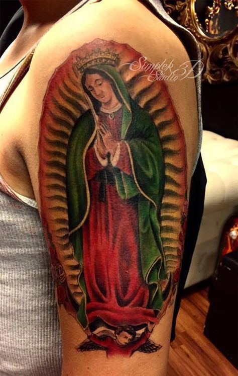 Virgin Mary  tattoo in color and 3D Complementary Tattoos, Mexican Flag Tattoos, Virgin Mary Tattoos, Madonna Tattoo, Mary Tattoos, Owl Eye Tattoo, Mother Mary Tattoos, Maria Tattoo, Catholic Tattoos