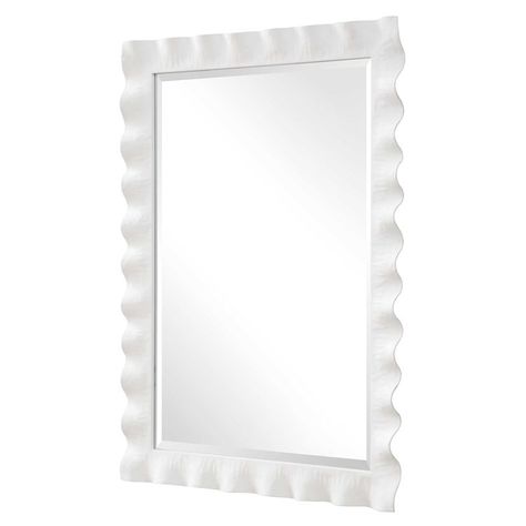 Haya Mirror, White | Uttermost White Scalloped Mirror, Scalloped Mirror, Uttermost Mirrors, Traditional Vanity, Marble Wood, White Mirror, Forging Metal, Glass Marbles, Wood Wall Decor