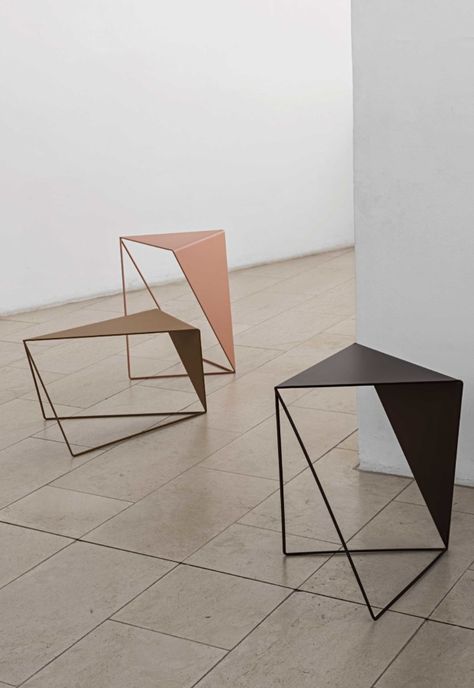 New finds | September 2018 | These Four Walls Geometric Furniture, Kursi Bar, Geometric Table, Minimalist Tables, Futuristic Furniture, Metal Furniture Design, Metal Side Table, Minimalist Interior Design, Plywood Furniture