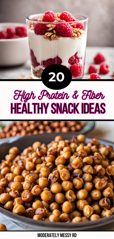 20 healthy snack ideas with 10 grams of protein and 5 grams of fiber! This high protein and fiber snack ideas will keep you full, help with blood sugar stabilization, and give you some wiggle room in regards to your meals. If you're trying to reach a higher protein and fiber intake (and we all should be), don't forget about the snacks! Macro Protein Snacks, Healthy Snacks High In Protein, High Protein Snacks Homemade, Protein Snacks Ideas, High Protein Afternoon Snacks, Clean High Protein Snacks, Diy High Protein Snacks, Foods For Energy Boost, Healthy Snacks For Energy