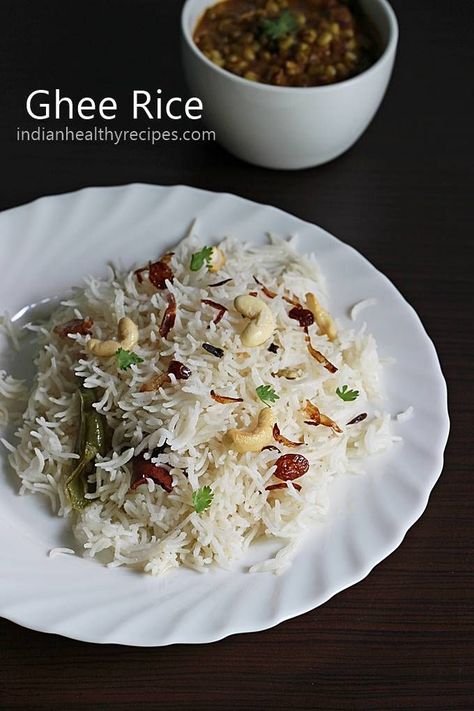 ghee rice is a one pot rice dish that is made using ghee, nuts & raisins. Ghee rice is served with kurma or any curry. #gheerice #gheericerecipe Ghee Rice Recipe, Chicken Chettinad, Appetizers Chicken, Cooking With Ghee, Ghee Rice, Ghee Recipe, Indian Rice Recipes, Indian Chicken Recipes, Delicious Rice