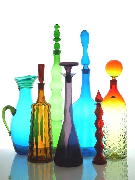 Blenko glass Blenko Glass Vintage, Colored Glass Bottles, Blenko Glass, Colored Vases, Art Of Glass, Vintage Bottles, Coloured Glass, Gorgeous Glass, Glass Decanter