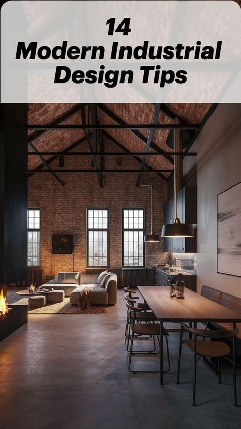 Looking to bring a sleek and edgy vibe to your home? Modern industrial design combines raw elements with contemporary flair, creating spaces that are both functional and stylish. Check out these 14 best modern industrial interior design ideas to transform your space! #ModernIndustrial #InteriorDesign #HomeDecor #IndustrialStyle #DesignInspiration Industrial Modern House Interior, Raw Minimalist Interior Design, Luxe Industrial Interiors, Industrial Trim Ideas, Industrial Basement Design, Industrial Interior Paint Colors, Modern Industrial Loft Design, Organic Modern Industrial Decor, Neo Industrial Interior Design