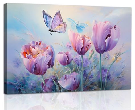 PRICES MAY VARY. Purple blooming flower theme canvas wall art decor: 24"*36"inch(60*90cm), suitable size makes it a great decor addition to your home High Definition modern floral wall painting, colorful photo printing on high quality canvas. This abstract flower wall art already stretched on solid wooden frames, gallery wrapped hook is already mounted on the stretcher bar,ready to hang. Edges are painted and each panel is wrapped by plastic bag. Nice quality, HD prints on premium canvas, canvas Canvas For Living Room, Art Papillon, Butterfly Artwork, Horizontal Wall Art, Hal Decor, Woven Decor, Prints On Canvas, Floral Wall Art Canvases, Painting Decor