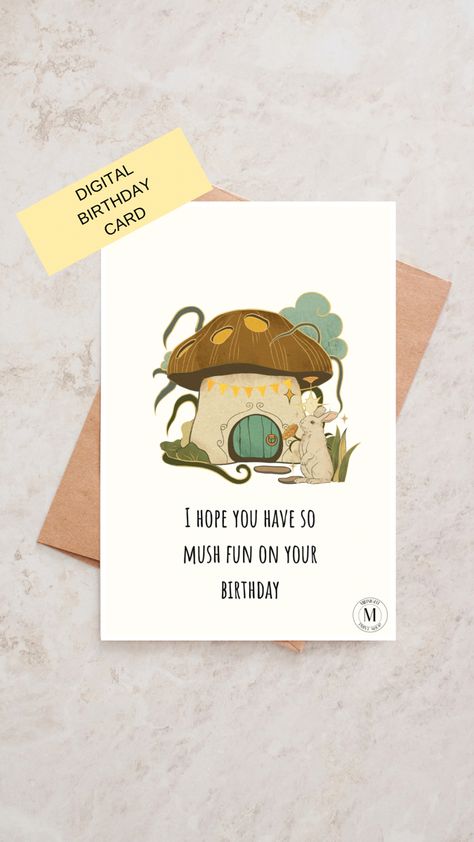 Mushroom Birthday Card Ideas, Mushroom Birthday Cards, Mushroom Cards, Mushroom Printable, Woodland Creatures Birthday, Mushroom Birthday, Mushroom Card, Cards Drawing, Diy Birthday Cards