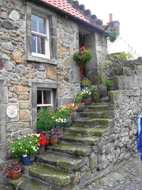 Stone house with perfect flowers | Emily Fortuna | Flickr Fife Scotland, Stone Cottages, Stone Cottage, Old Stone, Stone Houses, English Cottage, Stone House, Cozy Cottage, Country Cottage