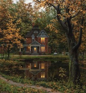 A House In The Woods, Big Garden, Autumn Painting, House Goals, Pretty House, Design Case, House Inspo, House In The Woods, Victorian Homes