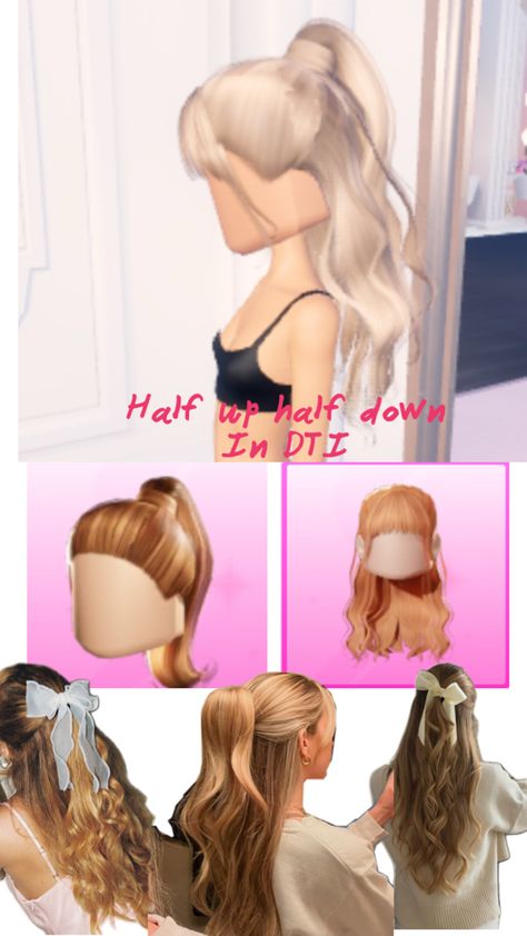 A cute new hairstyle in dti to use!🩷 New Hairstyle, Down Dress, Half Up Half Down, Half Up, New Hair, Dress To Impress, Hairstyles, Hair Styles