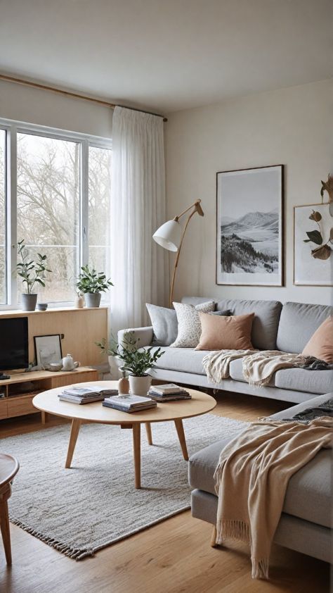 Small Hygge Living Room, Gray And Oak Living Room, Nordic Open Plan Living, Scandi Hygge Living Room, Scandinavian Modern Interior Design, Light Oak Living Room Ideas, Bright Light Living Room, Living Room Designs Nordic, Apartment Living Room Scandinavian