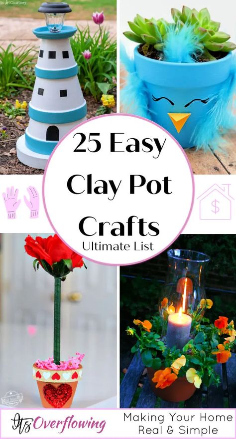 25 clay pot crafts - flower pot & terra cotta pot crafts Lighthouse From Clay Pots, Clay Pot Ideas, Crafts To Make At Home, Clay Pot Lighthouse, Tomato Cage Christmas Tree, Terra Cotta Pot, Terra Cotta Pot Crafts, Terracotta Flower Pots, Flower Pens