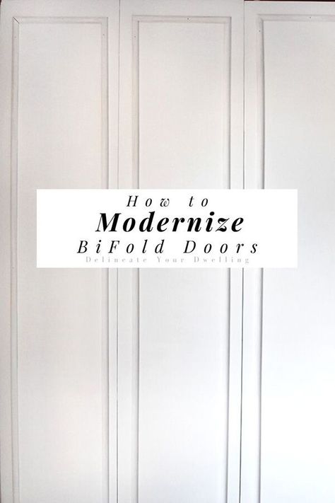 Learn how to easily update old closet doors in your home with minimal effort. Adding DIY trim detail is one great way to modernize bifold doors. Delineate Your Dwelling Adding Trim To Sliding Closet Doors, Hardware For Bifold Closet Doors, Painting Closet Doors Same Color As Wall, Updated Closet Doors, Double Bifold Door Makeover, How To Update Bifold Closet Doors, Upgrade Bifold Closet Doors, Modern Bifold Doors, Updating Old Doors